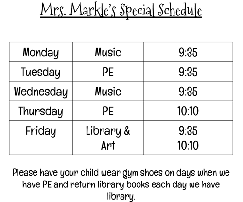 Specials Schedule